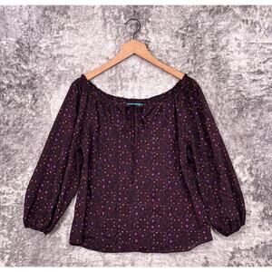Alice + Olivia Blouse Small Womens Silk Red Purple Geometric Tie Front